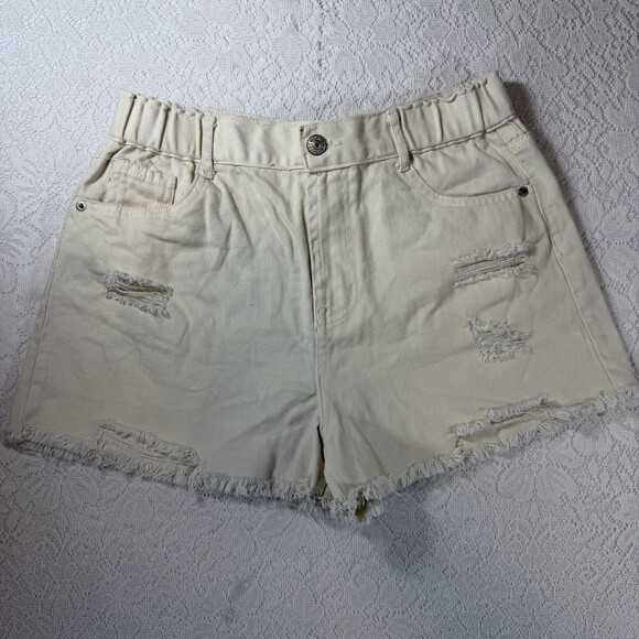 Love Tree Pants - Love Tree Denim Shorts Womens Large White High Rise Distressed Cutoff Frayed Hem